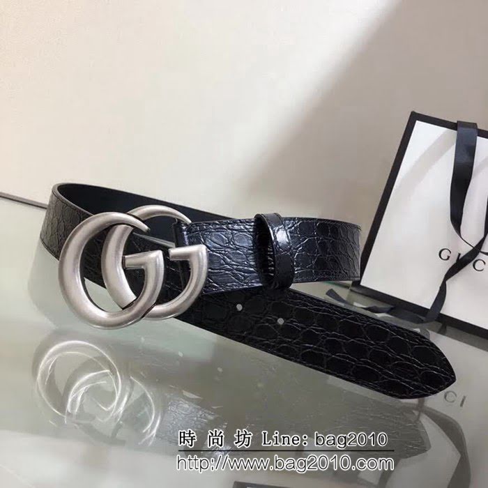 古馳CUCCI 代購貨 手工蠟線縫製 鱷魚圓肚紋男士皮帶 GHG1094
